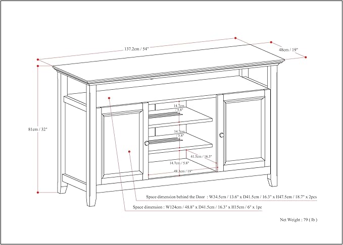 SIMPLIHOME Amherst 54-inch Wide Solid Wood TV Stand in Antique White, Transitional-Style Media Console for Living Room with Adjustable Shelves and Cable Management