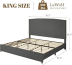King Size Bed Frame and Headboard, 56" Upholstered Platform Bed with Nailhead Trim, Soft Boucle Fabric, No Box Spring Needed, Easy Assembly, Grey
