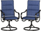PHI VILLA Patio Swivel Dining Chairs Set of 2, All Weather Outdoor Chair with Padded Textilene & Black Metal Frame for Outdoor Lawn Garden Pooside (Blue)