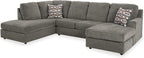 Signature Design by Ashley O'Phannon Casual Left-Arm Facing Herringbone Chenille 2-Piece Sectional with Chaise, Loose Seat Cushions and 2 Throw Pillows, Gray
