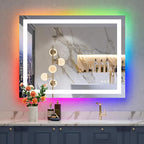 36x28 Inch RGB LED Bathroom Mirror Front Light and RGB Backlit Lighted Vanity Mirror for Bathroom Wall Mounted Dimmable Anti Fog Memory Shatter-Proof IP54 Waterproof Horizontal/Vertical