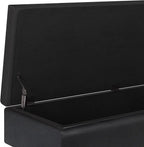 SIMPLIHOME Owen 48 inch Wide Mid Century Modern Rectangle Rectangular Storage Ottoman in Midnight Black Vegan Faux Leather, Assembled, for the Living Room, Entryway and Family Room