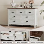 Farmhouse White Dresser for Bedroom, Wide Wood Dressers & Chests of Drawers with Vintage Black Handle, 7 Drawer Dresser for Bedroom Hallway, Entryway, Antique White