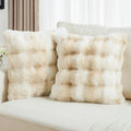 FUTEI Beige White Decorative Throw Pillow Covers 24x24 Inch Set of 2,Soft Fuzzy Faux Rabbit Fur European Cushion Covers with Raised Texture,Neutral Boho Home Decor for Couch Bed Living Room