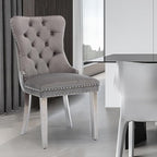 Velvet Upholstered Dining Chairs Set of 4, Modern Style Kitchen Side Chairs with Nailhead Trim and Silver Plated Leg, Metal Pulling Ring for Dining Room Living Room(Gery-Silver Plated Leg)