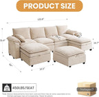 130" U Shaped Modular Sectional Sofa, Couch with Ottoman Storage, Chenille Cloud Couch with Plush Deep Seating for Living Room, Bedroom (7 Seat, Beige)