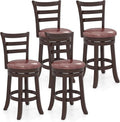 COSTWAY 26" Counter Height Stools Set of 4, Swivel High-Top Chairs with Backrest & Faux Leather Padded Seat, Rubber Wood Counter Barstools with Footrest for Kitchen, Dining Room, Pub (4,26'')