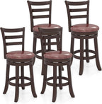 COSTWAY 26" Counter Height Stools Set of 4, Swivel High-Top Chairs with Backrest & Faux Leather Padded Seat, Rubber Wood Counter Barstools with Footrest for Kitchen, Dining Room, Pub (4,26'')