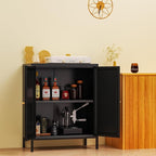 Small Storage Cabinet, Metal Modern Accent Cabinets with Doors and Shelves, Low Cabinet with high feet and Locker, Coffee Bar with Storage for Home,Office,Kitchen,Bathroom,Dining Room