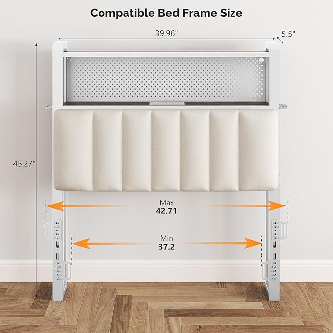 VINGLI Twin or Twin XL Size Headboard, Adjustable Upholstered Headboard with 2 Tier Shelves and Pegboard with Charging Stations and LED Lights, Modern Bed Headboard with Storage for Bedroom Decor