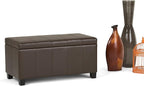 SIMPLIHOME Dover 36 inch Wide Contemporary Rectangle Storage Ottoman Bench in Chocolate Brown Vegan Faux Leather, Assembled, For the Living Room, Entryway and Family Room