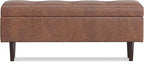 SIMPLIHOME Shay 48 inch Wide Mid Century Modern Rectangular Storage Ottoman in Distressed Saddle Brown Vegan Faux Leather, Assembled, For the Living Room, Entryway and Family Room