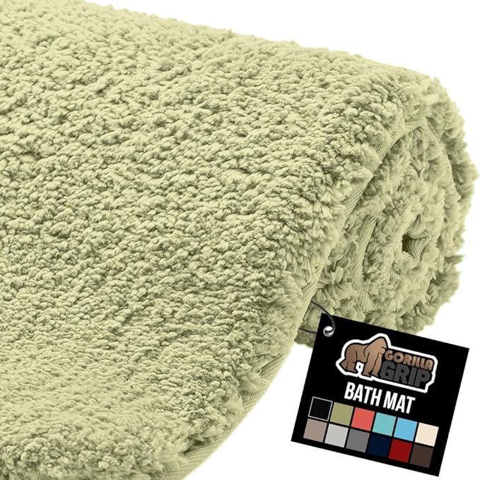GORILLA GRIP Bathroom Rugs, 60x24, Ultra Soft Absorbent Mat, Thick Plush Bath Rug, Machine Washable, Microfiber Quick Dry, Mats for Shower, Bathtub and Floor, Home Decor Accessories, Sage