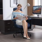 Home Office Desk Chair, Ergonomic High Back Leather Computer Chair with Lumbar Support, Adjustable Height & Recline, Swivel Executive Office Chair with Armrests and Rubber Casters, Blue
