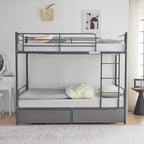 Karl home Grey Bunk Bed Twin Over Twin with 2 Storage Drawers, Metal Bunk Bed with Built-in Ladder and Safety Guardrail, Space-Saving Twin Bunk Beds for Kids, Teens & Adults, No Box Spring Needed