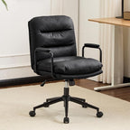 Furniliving Leather Home Desk Chair, Comfortable Executive Office Chair with Wheels, Ergonomic Computer Task Chair Adjustable Height, Black