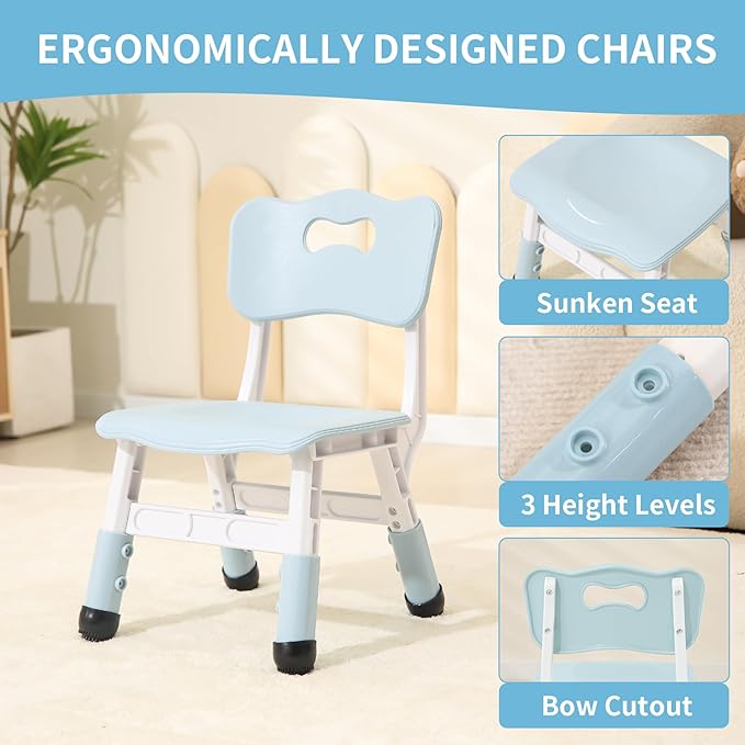 Toddler Table and 2 Chairs, Height-Adjustable Kids Table and Chairs Set, 31.5''L x 23.6''W Children Activity Table for Boys and Girls Aged 3-8