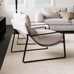 LukeAlon Modern Linen Accent Armchairs Set of 2, Upholstered Soft Living Room Chairs with Metal Base Removable Thickened Cushion Sofa Chairs Comfy Lounge Chair for Bedroom Living Room, White