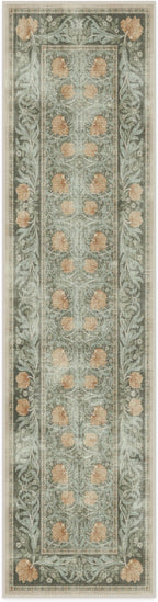 RUGGABLE x Morris & Co Machine Washable Runner Rug – Pimpernel Vintage Green 2.5x10, Stain-Resistant, Non-Slip – Washable Rug for Hallway, Entryway, Living Room & Kitchen–with Standard Pad