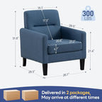 Accent Chairs Set of 2, Mid Century Modern Living Room Chairs Comfy Reading Chair with Upholstered Cushion Relax Armchair for Bedroom Apartment,Office, Blue