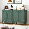 ORRD Fluted Storage Cabinet, Modern Credenza Wooden Accent Sideboard Buffet Cabinet Set of 2 with Adjustable Shelves and Solid Wood Legs, Console Table for Kitchen Dining Living Room Entryway, Green