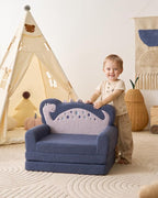 Blissful Diary Kids Couch, 2-in-1 Soft Toddler Couch Fold Out, Toddler Chair Comfy, Convertible Sofa to Lounger, Kids Furniture for Playroom, Gift for Birthday, Children's Day, Blue Dinosaur