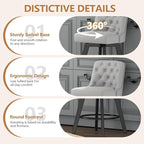 MINCETA Bar Stools Set of 4, PU Leather Barstools, 26 Inch Upholstered Counter Stools with Low Tufted Back and Footrest, Swivel Counter Height Barstools for Kitchen Island Home Bar Light Gray