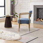 Modern Accent Chair, Blue Teddy Velvet Armchair with Wood Grain Metal Frame, Comfortable Single Seating for Living Room, Dining Room, Bedroom, and Cafe, 24.8" W x 24.8" D x 29.1" H