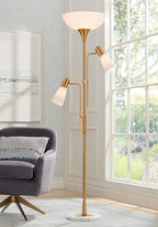 Possini Euro Design Pharos Modern Tree Torchiere Floor Lamp with Side Lights 71" Tall Warm Gold Metal Frosted Glass Shade Decor for Living Room Reading House Bedroom Home Office House