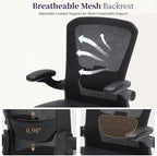 Office Chair Ergonomic, 350lbs Desk Chair Comfy with PU Leather Seat Cushion, Mesh Swivel Computer Chair with Flip-up Armrests Lumbar Support and Height Adjustable for Home Office