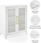 Crosley Furniture Roarke Stackable Glass Door Kitchen Pantry Storage Cabinet, Accent Cabinets for Entryway, White