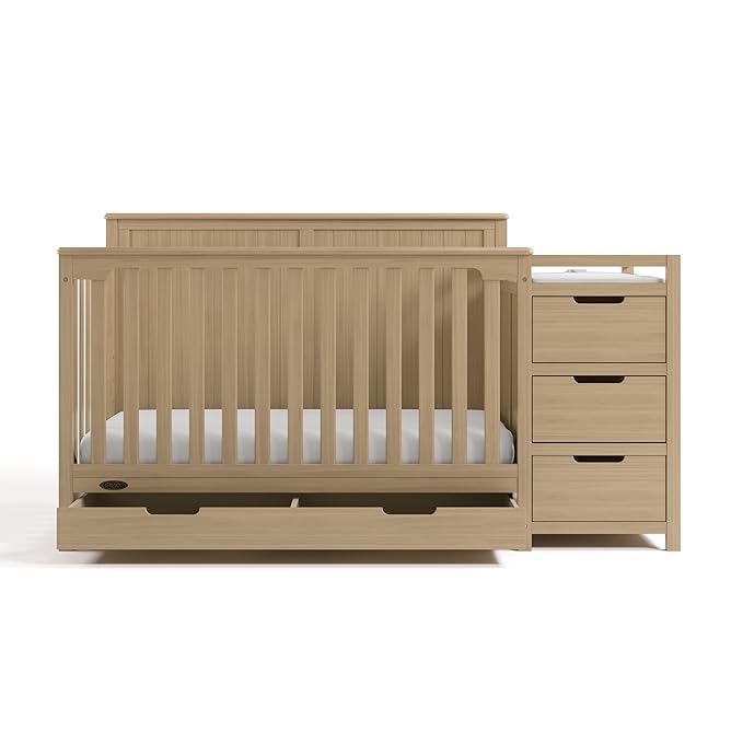 Graco Hadley 5-in-1 Convertible Crib & Changer (Driftwood) – GREENGUARD Gold Certified, Fits Standard Crib Mattress, Converts to Toddler Bed and Full Bed, 4 Adjustable Mattress Heights
