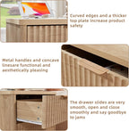 LEYAOYAO 23" Wide Fluted Farmhouse Night Stand Set of 2 with Charging Station, 3 Drawers Large End Table w/Metal Handle, Natural Nightstand Bedside Table,Wood Dresser for Bedroom, Closet