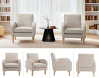 Farmhouse Striped Accent Chairs for Living Room Set of 2, Linen Fabric Modern Comfy Armchairs with Cushion, Upholstered Striped Reading Chairs for Bedroom Couch Chair with Wood Legs, Khaki