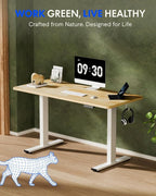 FLEXISPOT EN1 One-Piece Solid Wooden Standing Desk 55 x 24 Inches Height Adjustable Electric Sit Stand Home Office Desks (White Frame + Rubber Wood Top, 2 Packages)