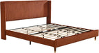 PINJU King Size Bed Frame, Upholstered Platform Bed with Modern Vertical Striped Wingback Headboard with Wooden Slats, Easy to Assemble No Noise Free (OCHER, King (U.S. Standard))