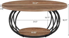 Tribesigns Round Coffee Table for Living Room, 39.4" Industrial Wooden 2-Tier Circle Accent Center Cocktail Table with Storage Shelf and Metal Frame, Rustic Brown & Black