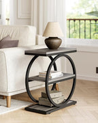 LITTLE TREE End Table Set 2, Side Table with 3 Tiers Shelves, Slim Sofa Side Table for Living Room, Tall Bedside Table Nightstand for Bedroom, Grey and Black