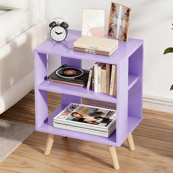 Night Stand, Purple Kids Nightstand, Modern End Table with Open Storage, 2-Tier Nursery Bedside Table for Small Space, Living Room, Bedroom