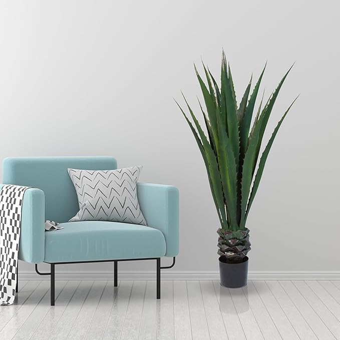 Pure Garden Set of 2 Giant Agave Faux Plants - 52-Inch Fake Succulents with Pots - Artificial Trees Blend Southwestern Style with Modern Home Decor