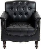 UIXE Faux Leather Accent Chairs Set of 2, Comfy Club Chair Upholstered Armchair for Living Room, Button Tufted Arm Chair Retro Single Sofa Side Reding Seat for Bedroom - Black