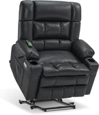 MCombo Dual Motor Power Lift Recliner Chair for Elderly, Lay Flat Lift Chair with Heat and Massage, Extra Wide Lift Recliner for Big People, Cup Holders, Faux Leather R7897 (Black, Medium-Wide)