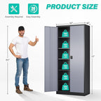 SISESOL Metal Storage Cabinet with 2 Doors and 6 Shelves,Gray Metal Cabinet with Lock,71" Lockable Garage Storage Cabinets,Locking Steel Cabinets for Home,Office,Garage,School