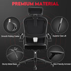 Ergonomic Office Chair - 400LB Comfy Desk Chairs with Adjustable Headrest and Lumbar Back Support, Mesh Computer Chairs with Wheels and Arms for Home Office, Study, Bedroom and Dorm (01black)