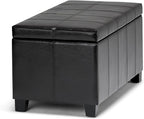 SIMPLIHOME Dover 36 inch Wide Contemporary Rectangle Storage Ottoman Bench in Midnight Black Vegan Faux Leather, Assembled, for the Living Room, Entryway and Family Room