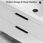eclife 24" Bathroom Vanities Cabinet with Sink Combo, Wall Mounted Floating Cabinet W/Decor Line, Soft-Close System, 2 Extra Big Drawers, Matte Black Faucet, White