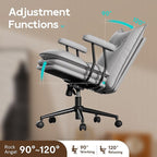 Grey Office Chair with Wheels,Triple-Layers Thicken Wide Seat Height Adjustable,Mid Back Computer Leather Desk Chair for Home,Office