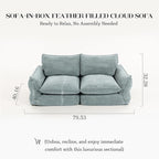 81'' Down Blend Loveseat, Deep Seat Cloud Sofa with Feather-Filled Cushions, Ultra Soft Sink-in Comfort Couch for Living Room, Modern Oversized Sofa – Sky Fog Blue