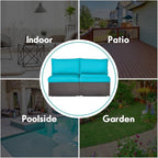 COSTWAY 2PCS PE Rattan Armless Sofa, Wicker Patio Conversation Set Chairs with Soft Cushion, Outdoor Sectional Furniture for Yard, Poolside (Turquoise)