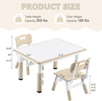 Kids Study Table and Chairs Set, Height Adjustable Toddler Table and Chair Set for Kids Ages 3-8, 31.5" L x 23.6" W Graffiti Desktop Plastic Children Art Table with 2 Seats